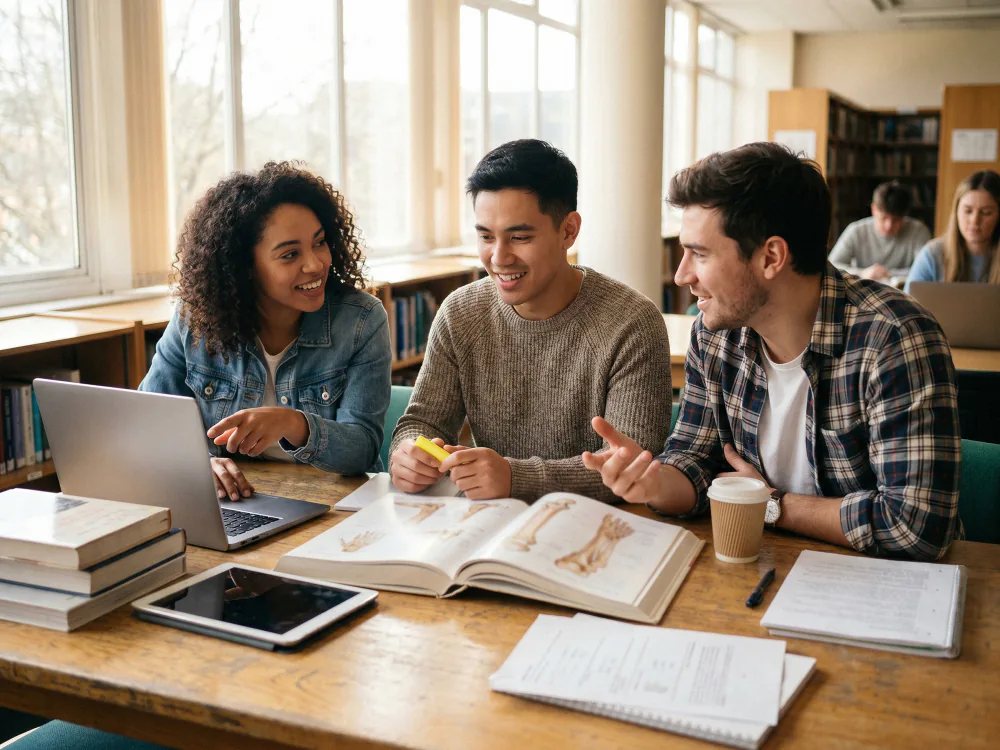 Students studying together before exams